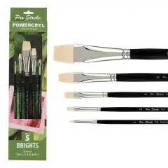 Creative Mark Pro-Stroke Powercryl Acrylic Paint Brushes - Brights Value Set of 5, Synthetic Paint Brushes for Artists, Seamless Nickel-Plated Ferrules, Matte Black Wooden Handle, Soft-Touch Grip