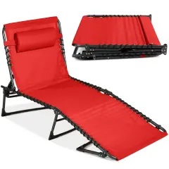 Best Choice Products Patio Chaise Lounge Chair, Outdoor Portable Adjustable Pool Recliner w/ Pillow Red