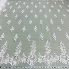 1 Yard Luxurious Beaded and Corded Bridal Lace Fabric for Wedding Dresses 54" Width Ivory