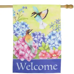 Northlight Welcome Floral Hummingbird Outdoor House Flag 28" x 40" Blue