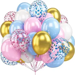 50pcs 12inch Pink Blue White Gold Balloons, Pink and Blue Confetti Balloons for Wedding Birthday Festival Party Decoration