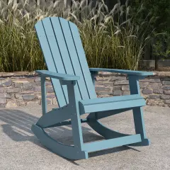 Merrick Lane Atlantic All-Weather Polyresin Adirondack Rocking Chair with Vertical Slats Sea Foam