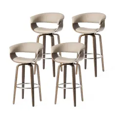 Set of 2/4 Mid-century Modern Leatherette Swivel Bar Stools/Counter Stools with Walnut Bentwood Frame