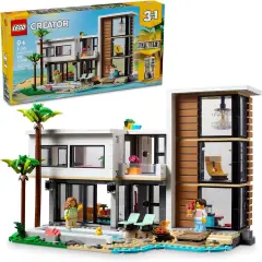 Creator 3 in 1 Modern Toy House - Kids Toy Building Set with 3 Building Options for Boys & Girls, Ages 9+ - with 2 Minifigures for Pretend Play - Gift Idea for Birthday - 31153