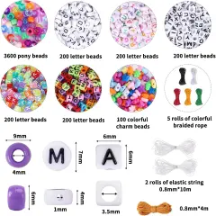 4700pcs, 72 Colors Pony Beads Rainbow Kandi Bead for Bracelets Making Kit, 3600pcs 9mm Plastic Beads and 1000pcs Letter Beads, Alphabet Beads for Bracelets Jewelry Making with Elastic Threads
