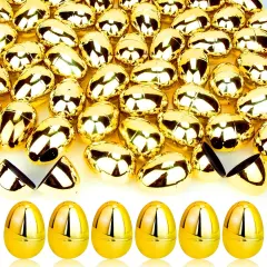 18 Pcs Shiny Golden Metallic Easter Eggs Bulk, 2.3 ", Fillable Gold Empty Easter Eggs for Fillling Candy, Treats, Easter Hunt Basket Suffers Fillers, Easter Theme Party Favors
