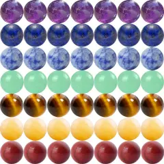 7 Chakra Natural Stone Beads Mixed 100pcs 8mm Round Genuine Real Stone Beading Loose Gemstone Amethyse Color DIY Smooth Beads for Bracelet Necklace Earrings Jewelry Making