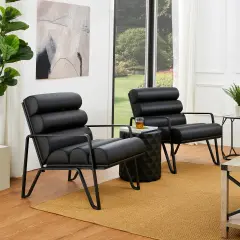 26.75"W Modern Comfy PU Leather Accent Chair with Metal Frame Set of 2-Black