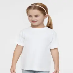 Rabbit Skins &reg; Toddler Girls' Ruffle Neck Fine Jersey Crewneck Short Sleeve Tee Blended white