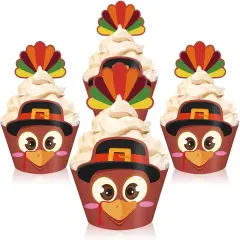 48Pcs Thanksgiving Cupcake Wrappers & Toppers Set