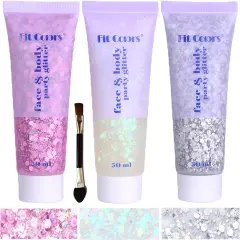 Makeup 150ml Chunky Sequins Mermaid Face Body Hair Glitter Gel (White&Silver&Pink)