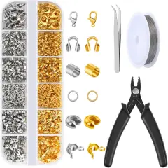 1200 Pcs Crimp Beads Kit for Jewelry Making, Acejoz Crimp Beads, Crimp Covers, Crimp Tubes and Wire Guardians, Lobster Clasps, Jump Rings, Crimping Pliers and Beading Wire for Jewelry Making