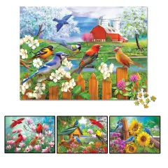 Collections Etc 4-in1 Colorful Songbirds Puzzles - Set of 4