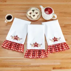 Collections Etc Primitive Country Star Plaid Ruffle Edge 3-Piece Hand Towel Set