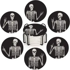 Coaster for Drinks Set of 6, Skeleton Skull Body Vintage Bones
