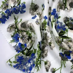 1 Yard Textured Ivory Blue Rayon Crinkle Fabric For Stylish Dresses Blouses Skirts Lightweight Apparel 50/51" Width