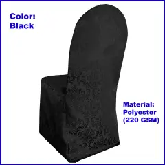 Black Floral Damask Jacquard Chair Cover, Elegant Polyester Banquet Slipcover