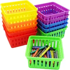 4E's Novelty 12 Pack Small Classroom Storage Baskets, Square 4.5" Sturdy Plastic Colorful Crayon & Pencil Container, Organizer Bins for Desk for Classrooms Supplies, Office, Toy Storage