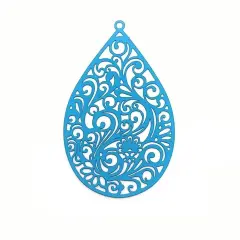 Large Light Blue Filigree Teardrop Pendants, 55x34mm