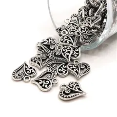 Antiqued Silver Scroll Heart Charms, 14x13mm