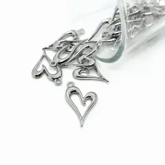 Silver Asymmetrical Heart Charms, 24x15mm