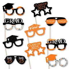 Big Dot of Happiness 2025 Orange Graduation Glasses - Paper Card Stock Party Photo Booth Props Kit - 10 Count