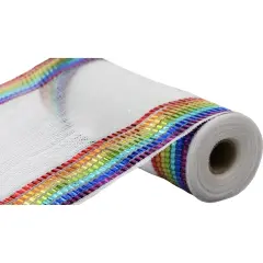 10" Metallic Foil Border Mesh Ribbon: Rainbow (10 Yards)