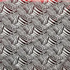 1 Yard Polynesian Traditional Pattern Foil Fabric Shiny Polyester 60 Inches Wide White & Red