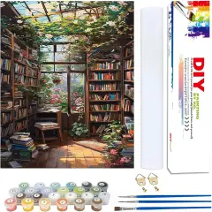 Bookshelf Paint by Number Adults-Paint by Number Canvas 16x20inch(with Gifts Box)