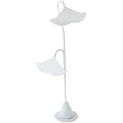 Plymor White Faux Leather Double Fish Tail Style, Four Pair Earring Display Stand, 3.5" W x 2" D x 8.625" H