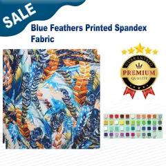 Blue Feathers Printed Spandex Fabric