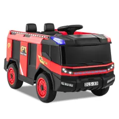 Red 12V Electric Kids Ride-On Fire Truck 2-Seater with Remote Control, Water Gun, and Siren-Red