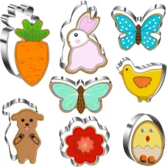 Easter Cookie Cutter Set - Bunny, Egg, Butterfly, Flower, Chick, Carrot, Dog - 8PCS Easter Cookie Cutters - Easter Cookie Cutters Shapes for Spring Holiday Baking, Mini Easter Cookie Cutters for Party