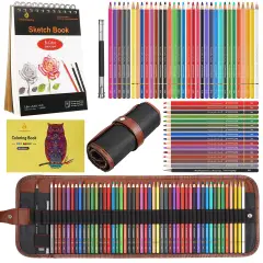 48 Color Colored Pencils Set for Coloring Books with 3-color Sketchbook coloring book Drawing kit Art Supplies with Roll up Canvas Case for Adults Beginners Teens