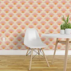 Pre-Pasted Wallpaper 2FT Wide Floral Exotic Tropical Palm Botanical Geometric Pink Scallop Fish Scale Maximalism Midcentury Modern Small Flower Dots Hand Drawn Custom Pre-pasted Wallpaper by Spoonflower
