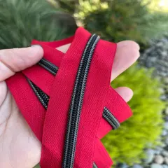 Cherry Red zipper tape with black teeth