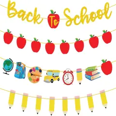4Pcs Back to School Banner Gold