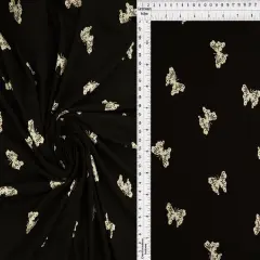 1 Yard DTY Brushed Butterfly Print Fabric, 170 GSM Polyester Spandex Blend 58/60" Width BLACK