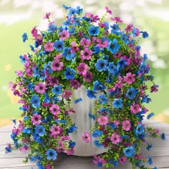 Vibrant Faux Daisy Hanging Plants - 2PCS Fall D&eacute;cor Purple blue