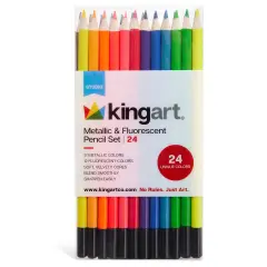 KINGART&reg; Colored Pencil Set, 24 Metallic & Neon Colors