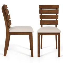 Natural Rubber Wood Fabric Dining Chairs Set of 2 with Cushioned Seats