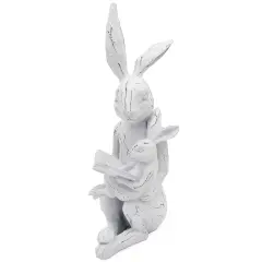 Easter Reading Rabbit Figurine with Baby Farmhouse Bunny Decor