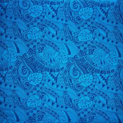 1 Yard Traditional Polynesian Tapa Fabric with Monstera Leaves Design, 100% Polyester 45 inches Width Blue/Dark Blue