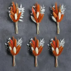 Dried Flower Bouquet (Pack of 6), Fall Dried Flower Bouquet, boutonnieres for Groom and Groomsmen.