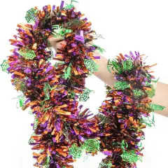 Metallic Twist Halloween Garland with Green Spider Web