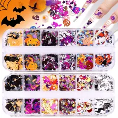 2 Boxes Halloween Nail Art Glitter Sequins