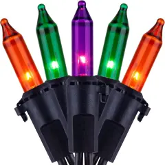 Pack of 200 Orange Green & Purple Halloween Lights with Black Wire