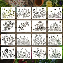 16 Pieces Wildflower Stencils for Painting, Reusable (5x6Inch)