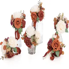 Burnt Orange Wedding Centerpieces Flowers Mini Bridesmaid Bouquets Set of 6