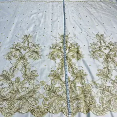 1 Yard Exquisite Beaded and Corded Bridal Lace Fabric Embroidered on 100% Polyester Net Mesh 54" Width Gold